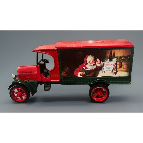 VTG 1993 Coca-Cola Santa Claus Die Cast Metal Bank Old Christmas Truck Red -Nice - Picture 8 of 10